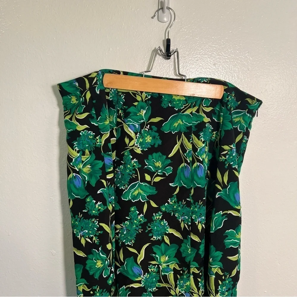 Vintage Sag Harbor Women's Size 16 Skirt Set Black Green Blue Tropical Floral